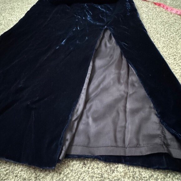 Williams Dark Blue Lined Velvet Maxi Dress with Slit Plunging Scallop Neckline S - Picture 10 of 16
